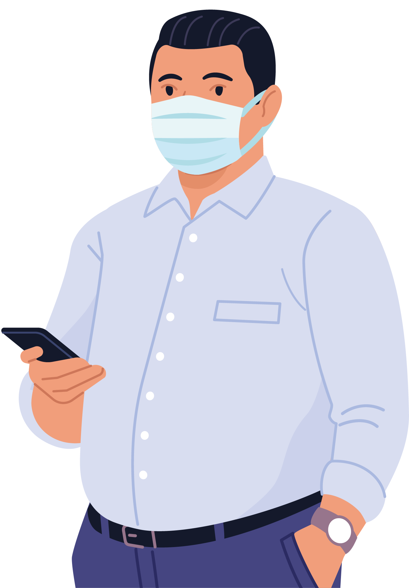 Een man in een hemd met een gezichtsmasker. Een man in een hemd met een gezichtsmasker.